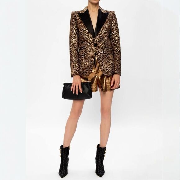 DSQUARED Tuxedo Blazer Size 38 US 2 Brocade Metallic Leopard Satin Lapel - Picture 1 of 16